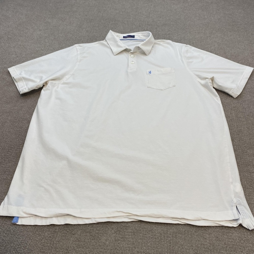 Johnnie-O Polo Shirt Mens 2XL White‎ Solid Cotton Spandex Stretch Pocket Casual